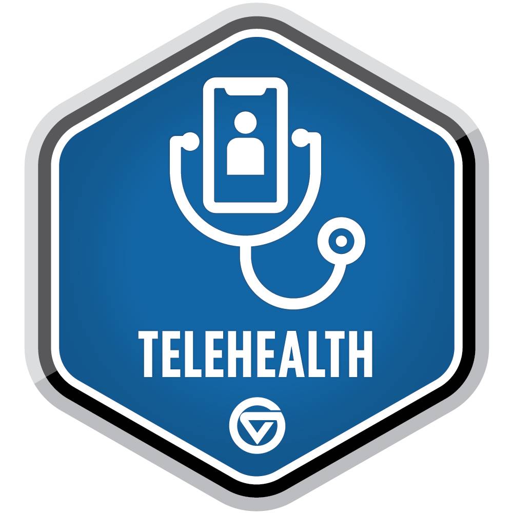 Grand Valley's graduate badge in Telehealth.